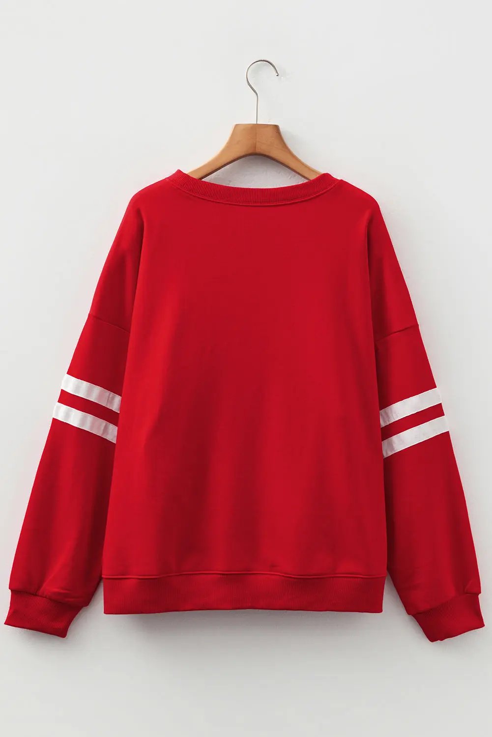 Fiery Red Varsity Striped Detail Crew Neck Plus Sweatshirt Dear-Lover Dropshipping